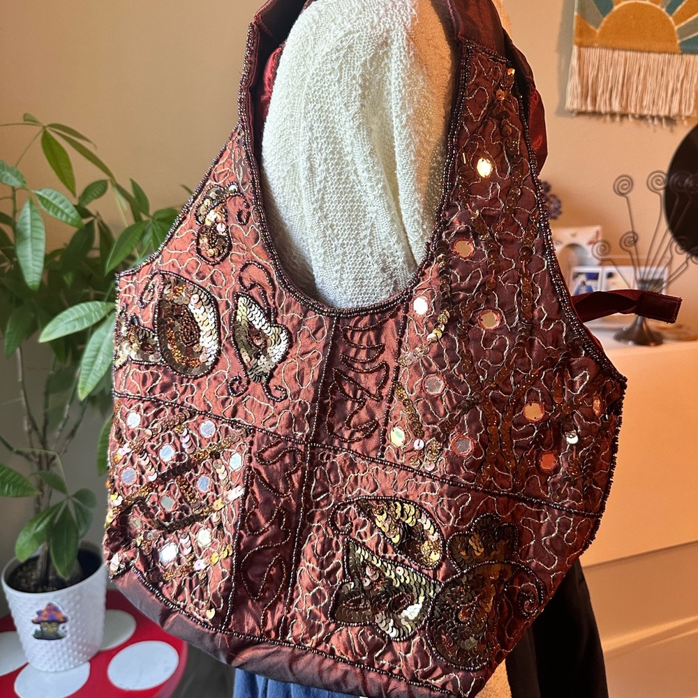 Embroidered Brown Tote Bag
